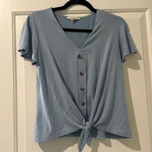 Blue tie blouse